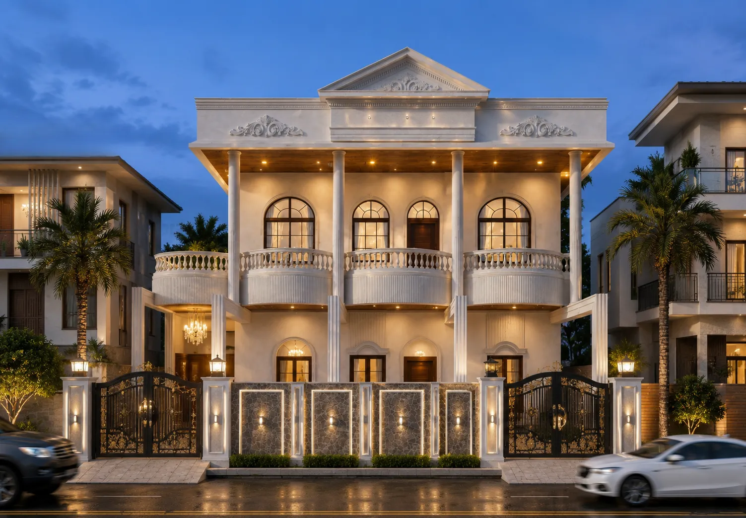 A Forty Seven Interiors residence illuminated at dusk